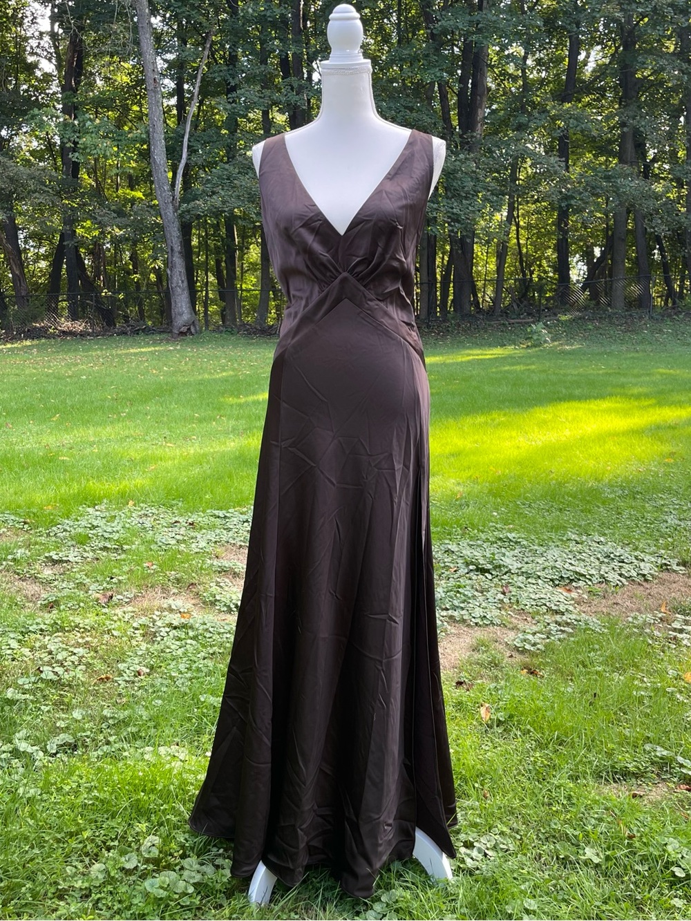 NWT ZARA Limited Edition Satin Effect Long Dress Dark Brown V-Neck